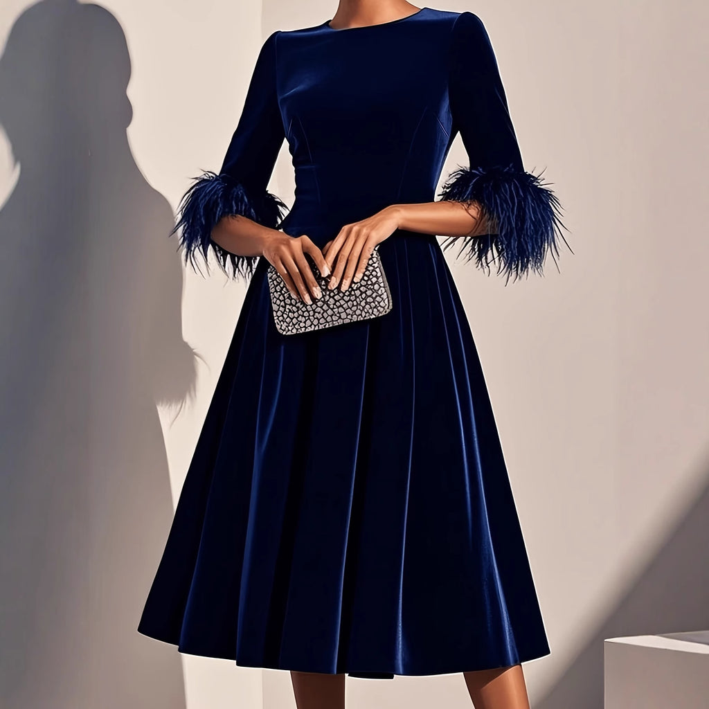 Elegant AutumnWinter Round-Neck Velvet Dress For Women
