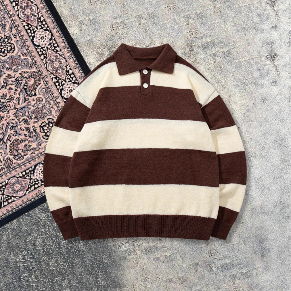 Long-sleeve Thermal Padded Casual Cozy Sweater With Vertical Stripes