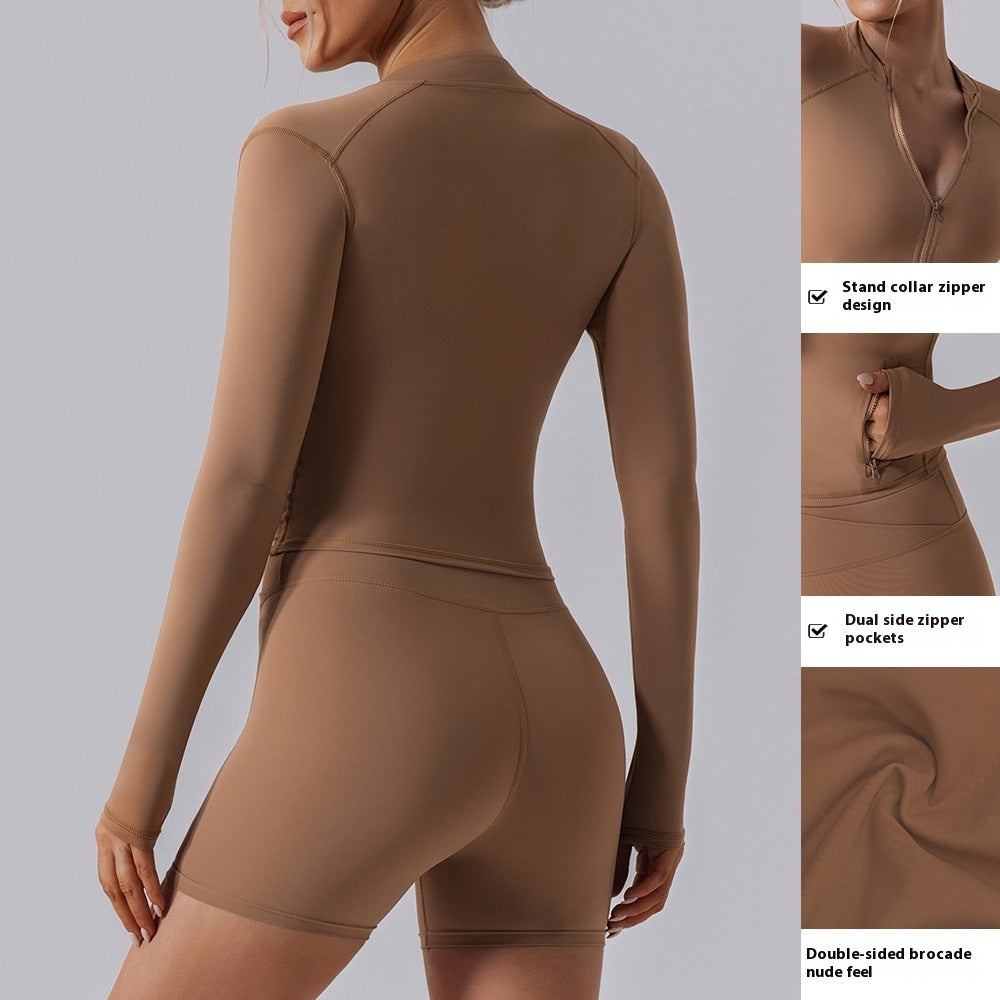 Women's Long Sleeve Zipper Yoga Top – back view | Aura Heaven