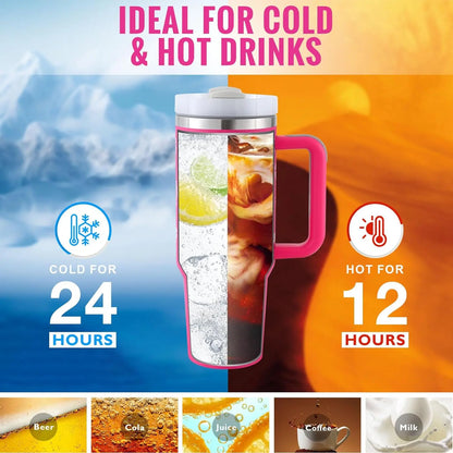40 Oz Tumbler With Handle Straw Insulated, Stainless Steel Spill Proof Vacuum Aura Heaven