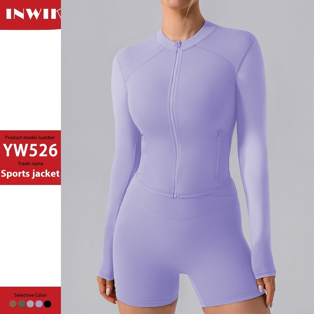 Women's Long Sleeve Zipper Yoga Top – side view | Aura Heaven