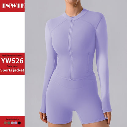 Women's Long Sleeve Zipper Yoga Top – side view | Aura Heaven