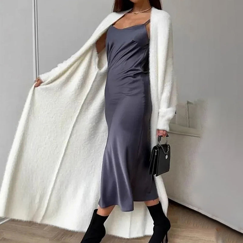 Slouchy Open Front Duster Coat, Fuzzy Cozy Layer