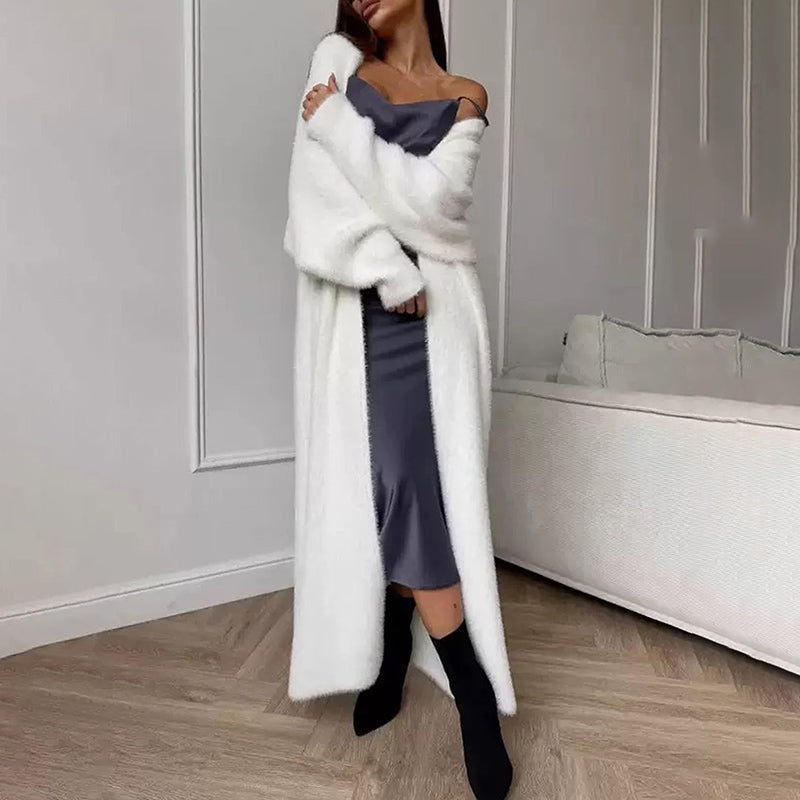 Slouchy Open Front Duster Coat, Fuzzy Cozy Layer