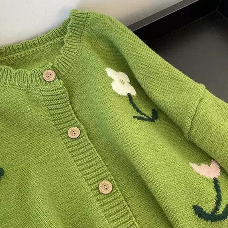 Floral Cardigan Sweater Open Front Long Sleeve Button Down Outerwear