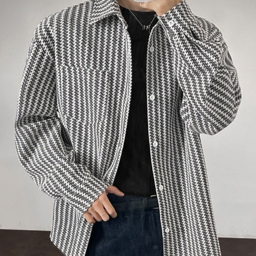 Men's Bold Herringbone Chanel-Style Shirt Jacket