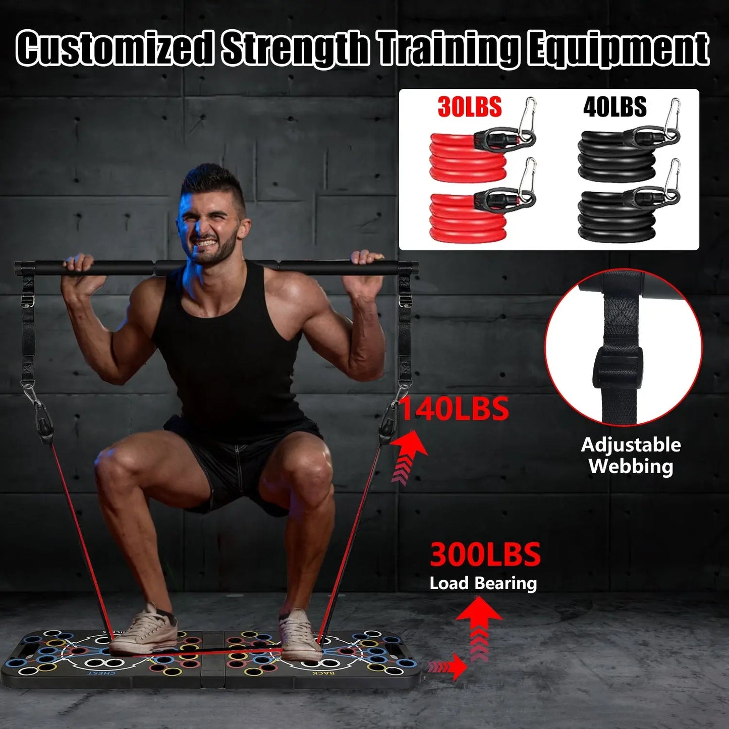 Multifunctional Push Up Board Home Strength Training Equipment With 15 Fitness Accessories Pilates Bar Resistance Band Roller Wheel Full Body Workout Home Gym Equipment Aura Heaven