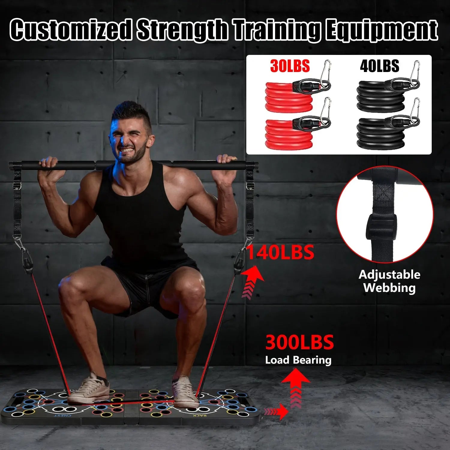 Multifunctional Push Up Board Home Strength Training Equipment With 15 Fitness Accessories Pilates Bar Resistance Band Roller Wheel Full Body Workout Home Gym Equipment Aura Heaven