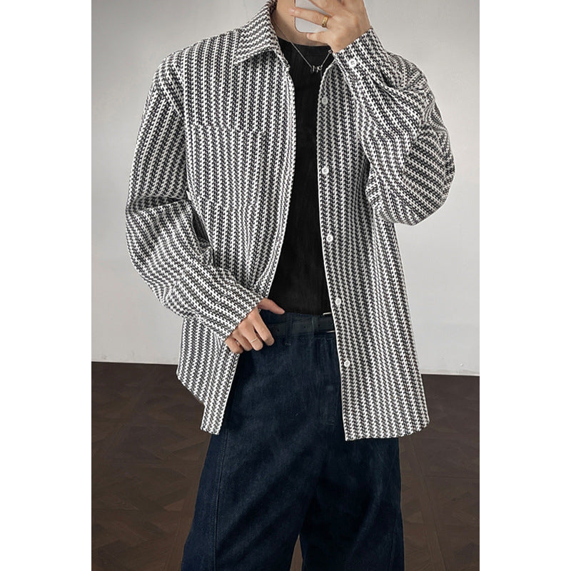 Men's Bold Herringbone Chanel-Style Shirt Jacket