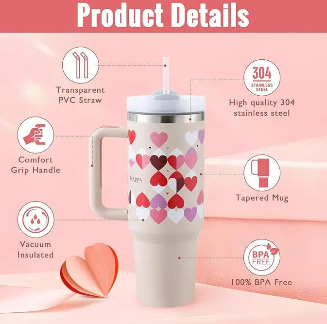 40 Oz Tumbler With Handle Straw Insulated, Stainless Steel Spill Proof Vacuum Aura Heaven