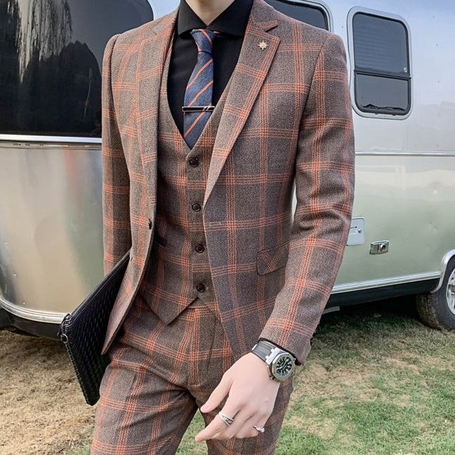 Mens 3-piece Suit In Korean And British Styles, Slim-fit