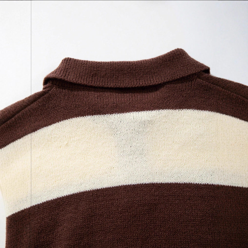 Long-sleeve Thermal Padded Casual Cozy Sweater With Vertical Stripes
