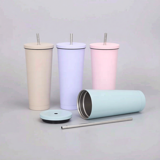 Creative Coffee Cup with Stainless Steel Straw Cup Insulation Cup
